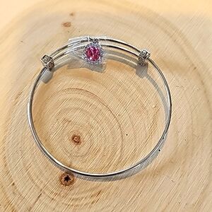 Silver Adjustable Bracelet - Pink Birthstone NWOT